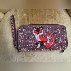America & Beyond Beaded Fox Wristlet Wallet